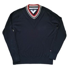 Tommy Hilfiger Men  s XL Navy Blue V-Neck Sweater Pima Cotton Classic Preppy