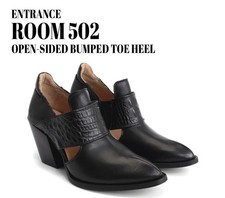 Fluevog EXCELLENT Entrance Room 502 black croc embossed bump-toe heel- 6/6.5