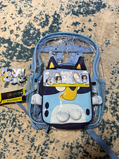 Bluey 3 Pc Set Kids 17in Clear Backpack w/ Lunch Kit  Key Ring, Blue
