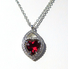 Swarovski Necklace Red Heart Pendant Rhodium Plated 15 - 17" N367