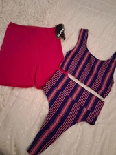 BNWT girls ladies dance fitness outfit thong, crop top  shorts free size