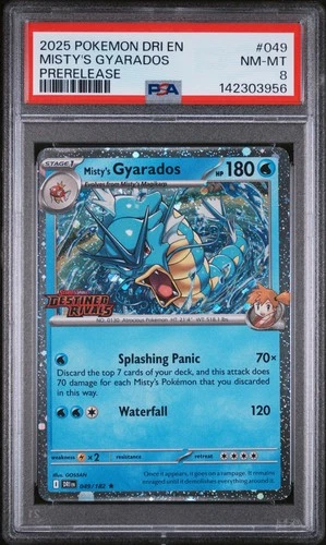 2025 POKEMON DRI EN-DESTINED RIVALS PRERELEASE #049 MISTY'S GYARADOS PSA 8