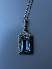 Art Deco Kette Silber Aquamarin Schmuckstein Vintage Aufwendig Verarbeitet Fein