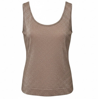 August Silk Womens L Metallic Shimmer Knit Tank Top Gold Bronze Sleeveless Party