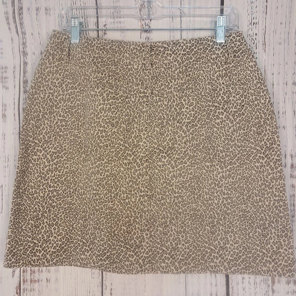 Pantalones de mezclilla vintage LIZ CLAIBORNE 10 estampado de leopardo falda marrón tostado informal cortos Foto 3 de 4