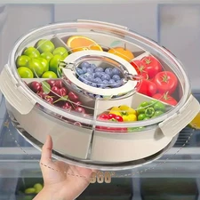Divided Round Serving Tray with Lid and Handle Snack Box for Fruit Snacks Veggie