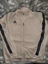 adidas Men's Full-Zip Track Jacket Beige/Black Logo Tape Stripes Polyester XL