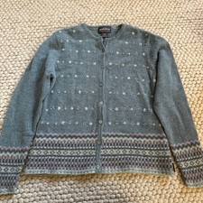 Woolrich 100 Lambs Wool Cardigan Size Large Blue Sweater - Read