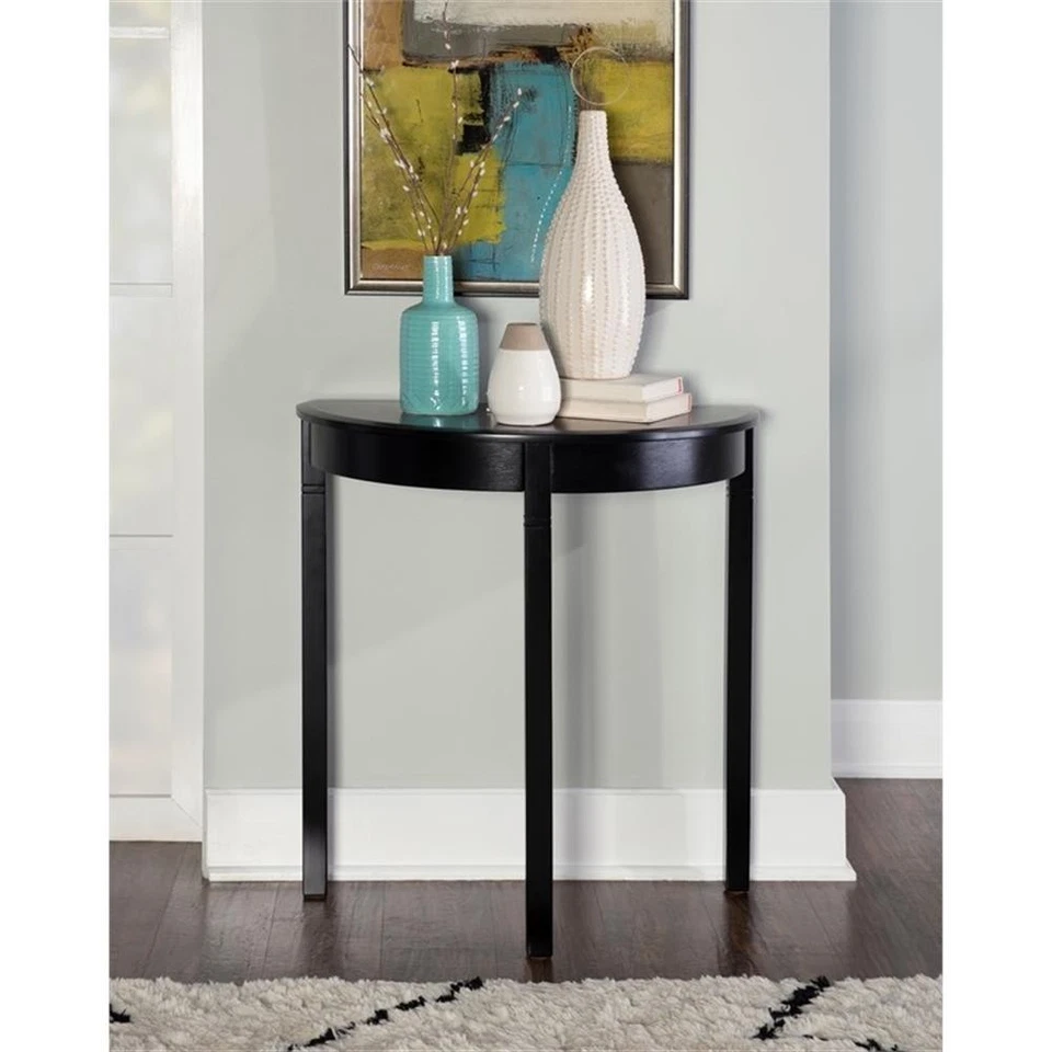 Linon Camden Wood Demi Lune Console Table in Black - Image 2 of 4