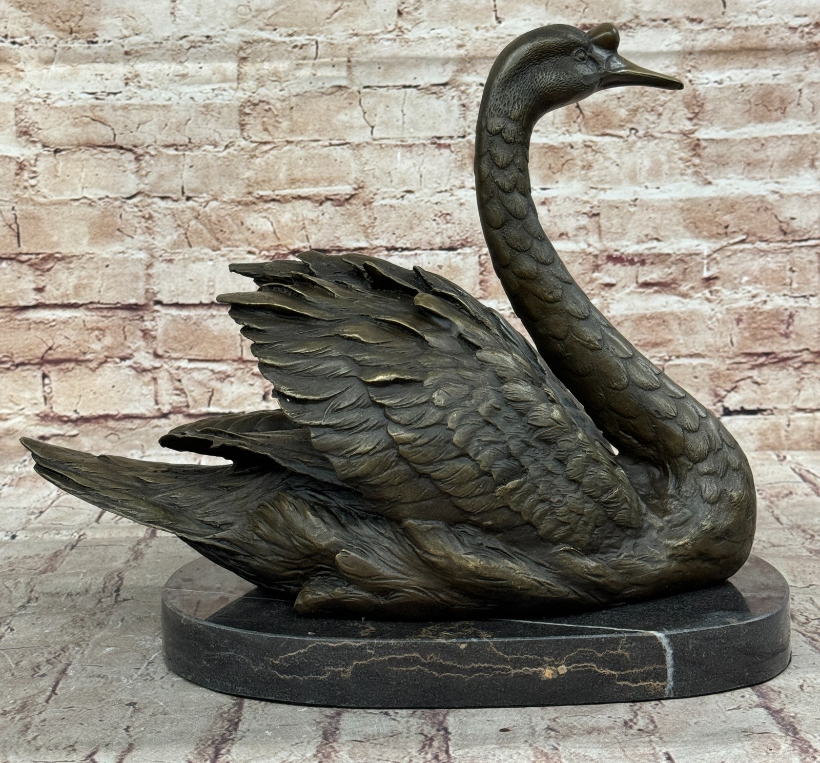 Art Deco Swan Bird Garden/Backyard Decor Bronze Sculpture Marble Figurine Decor