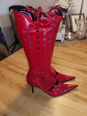 NEUE Damen Lederstiefel  Made in Italy rot Lochdesign  Vero Cuoio Gr. 39 NP 160 