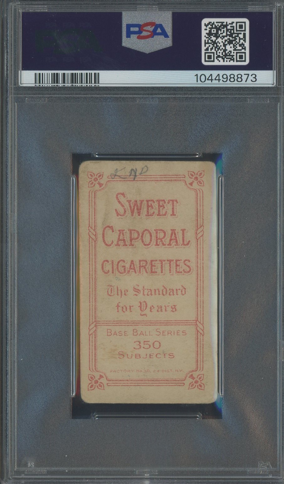 T206 Tom Downey Fielding Cincinnati Sweet Caporal 350 Subjects PSA 1.5 FR (MK) view 2