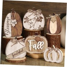 6 Pcs Fall Pumpkin Table Decor Neutral Pumpkin Block Wooden Signs Thanksgiving