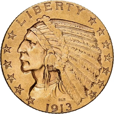 États-Unis, $5, Half Eagle, Indian Head, 1913, U.S. Mint, Or, TTB, KM:129 - Photo 1/2