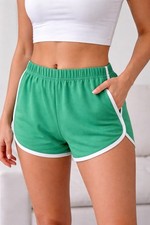 Retro Vintage Style 70's Beach Core Knit Shorts Cotton Green Knit Casual M 8-10