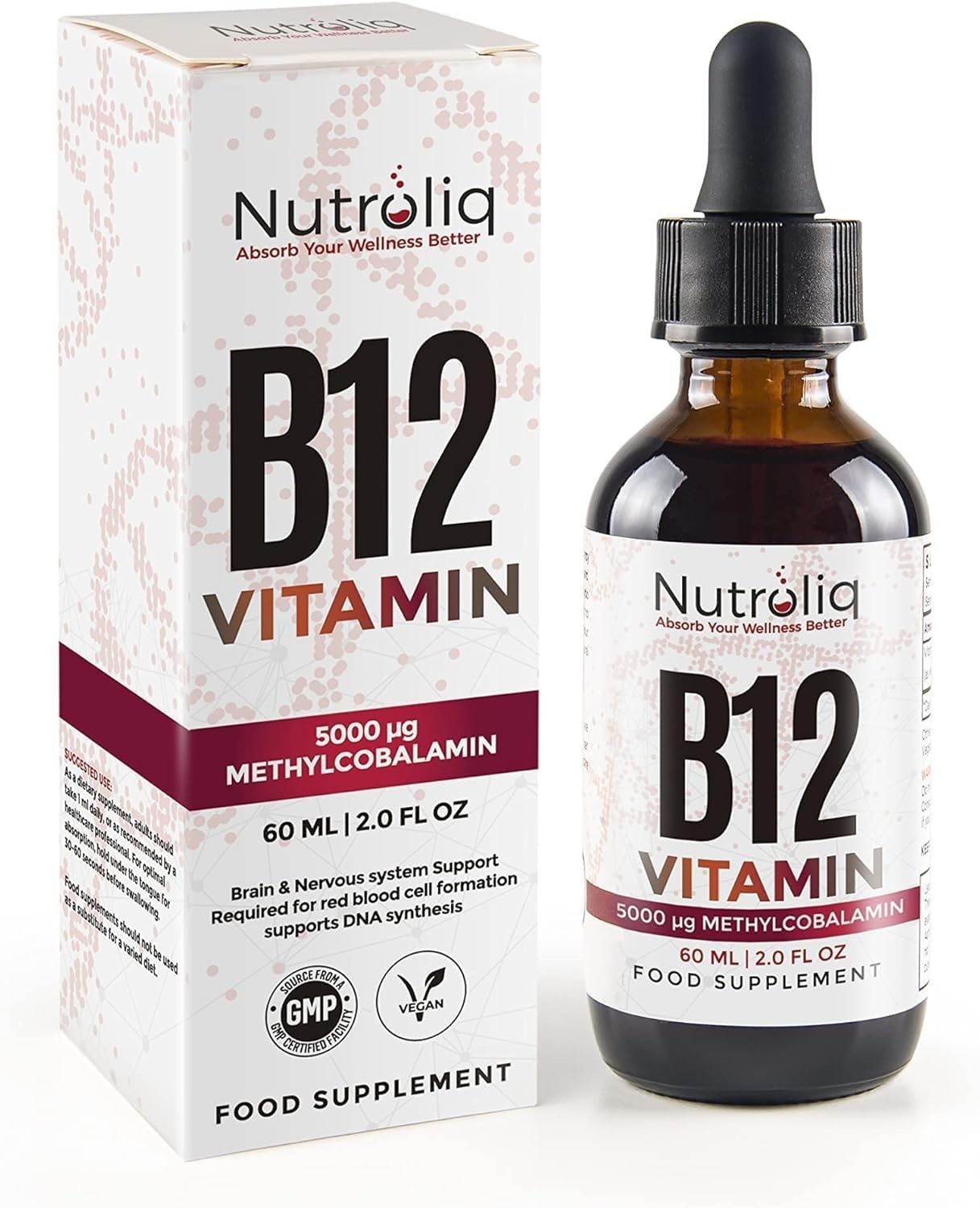 Nutroliq Vitamin B12 Liquid Drops 5000mcg Methylcobalamin – 60ml Vegan Formula
