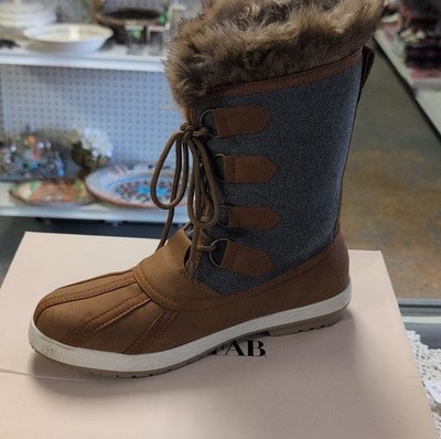 JustFab Brown Gray Faux Fur Flat Boots