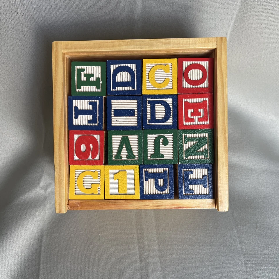 Vintage Schylling 48ct Wood Alphabet Blocks In Wood Box - Image 2 of 4