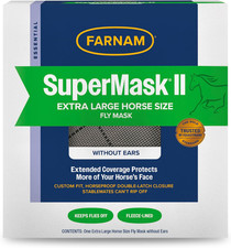 Supermask II Horse Fly Mask without Ears, Extended Coverage, Protects Eyes from