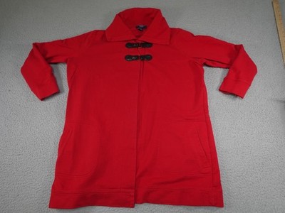 Vintage Chaps Denim Jacket Womens 1X Red Toggle Duffle Chore Coat Grannycore