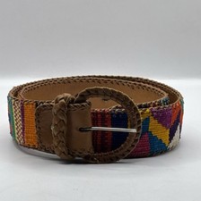 Guatemalan Leather and Woven Embroidery Whipstitch Belt Size Small 24-26