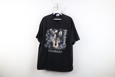 Vintage 90s Streetwear Mens XL Faded Colorado Wolves Short Sleeve T-Shirt Black