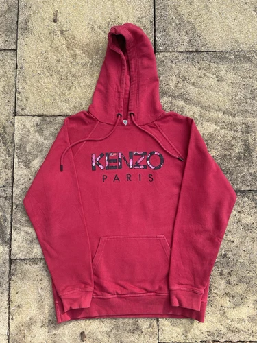 Felpa con cappuccio vintage Kenzo rossa donna media floreale