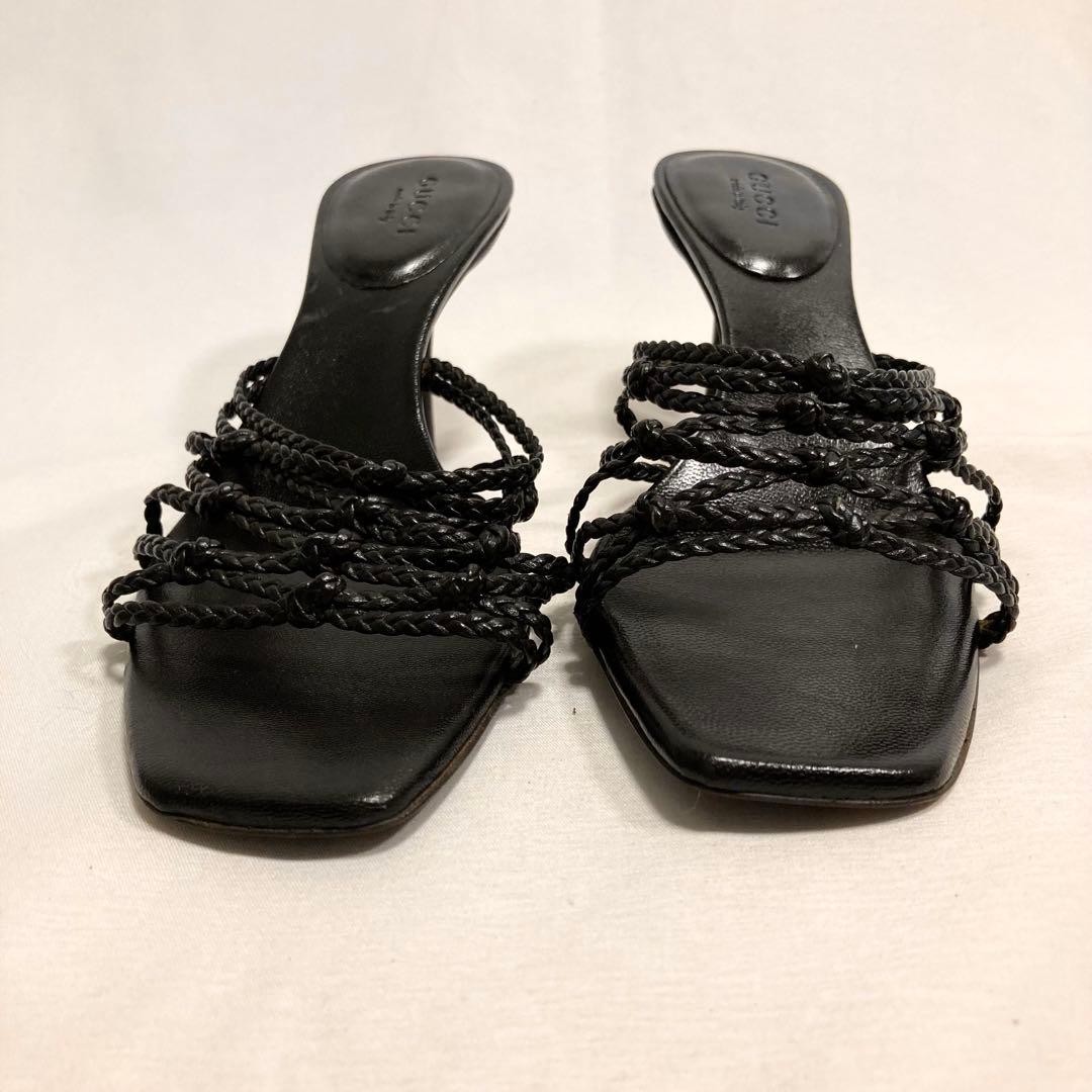 GUCCI Mules Sandals Heel Leather Black EU34.5/US4.5 116117c thumbnail 11