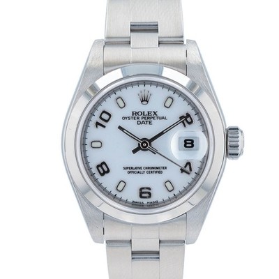 Rolex Date Oyster Perpetual 79160 SS White Arabic Dial Oyster Watch w/ Box Paper