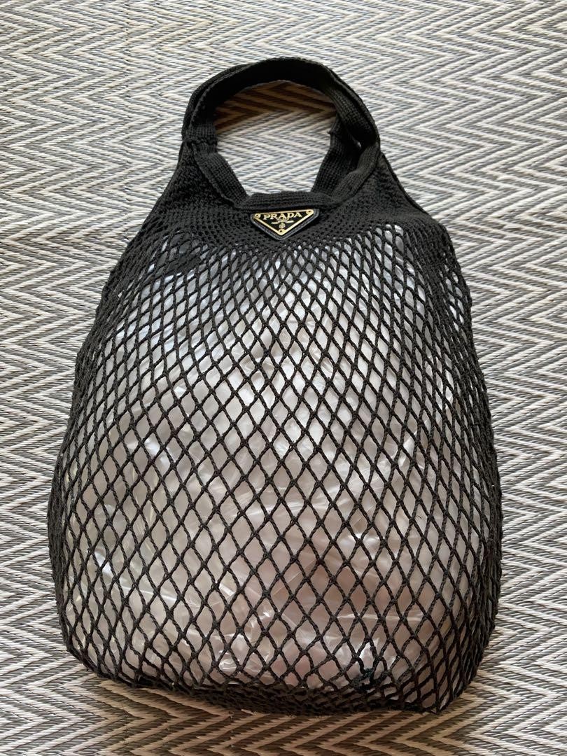 PRADA Black Mesh Shoulder Bag with Silver Logo