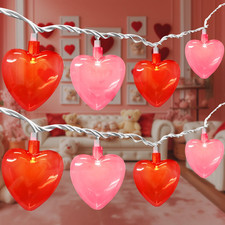 8.5Ft Valentines Day Decorations, Red & Pink Heart String Lights with 10 LED Cle