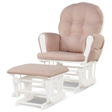 Costway Glider and Ottoman Cushion Set Wood Baby Nursery Rocking Chair Pink