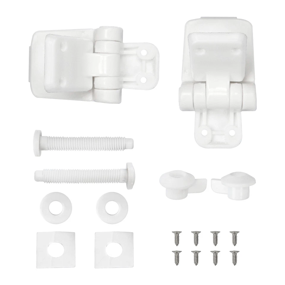 Piezas de repuesto universales de bisagras de asiento de inodoro de plástico blanco con tornillos y pernos Foto 3 de 4