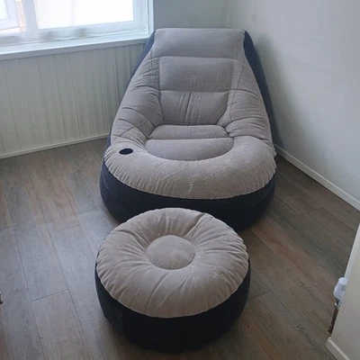 Inflatable Chair with Cup Holder & Footstool Set (Intex Ultra Lounge, Grey) - Image 1 of 4