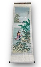 Vtg Chinese Embroidered Silk Scroll Panel Wal...