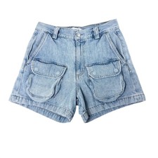 AGOLDE Vida High Rise Cargo Denim Shorts Light Wash Blue Organic Cotton 24
