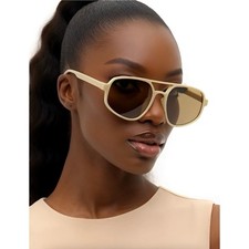 Sunglasses Cream Frame Brown Lens Women's Fashion Eyewear Hip Hop Celebrity 2026