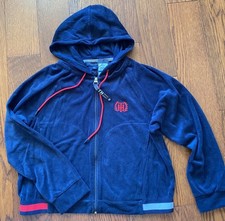 NEW Tommy Hilfiger Navy Velour Zip Hoodie XL Full Zip Logo Tape Jacket