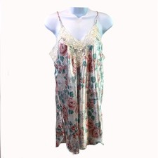 Vtg California Dynasty 90's Satin Lingerie Slip Dress Floral Boho Fairy Sz L