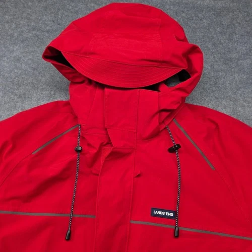 Lands End Mens Red Squall Waterproof Hooded Parka Jacket Medium 38-40 Fleece image 3