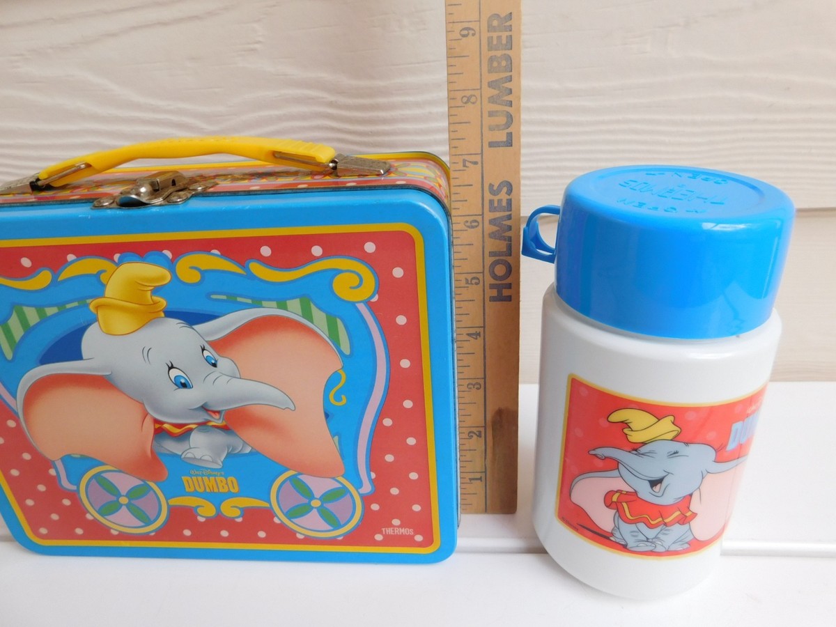 超貴重‼️ビンテージ・ディズニーメタルランチボックス（ブリキ缶）水筒（サーモス） Dumbo Metal Thermos Lunch Box w/ Thermos Disney Lunchbox Colorful