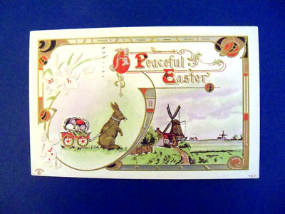 Vintage 1911 P. Sander Easter Postcard ''A Peaceful Easter'' Gold Gilding VG Cond