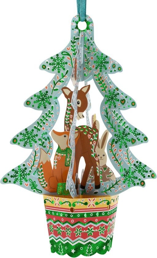 Santoro 3D Pop-up Baubles Christmas  Greeting Card - Woodland Animals Tree