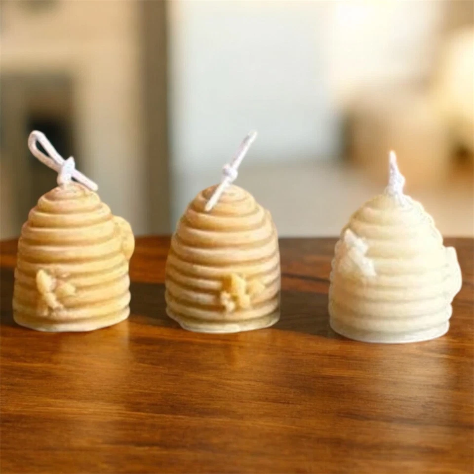 Velas votivas de cera de abejas de colmena, cera de abejas pura, paquete de 3, sin perfume, natural Foto 4 de 4