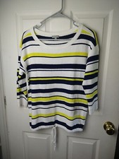 T By Talbots Woman MP Sweater Nautical Striped 3/4 Sleeve Tie Close Bottom