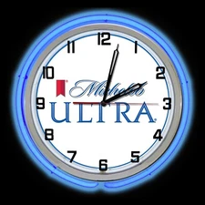Michelob Ultra Beer Sign 19" Blue Double Neon Clock Man Cave Garage Game Room