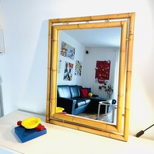 🔵 grande XL specchio in midollino bambù di Bonacina anni 60