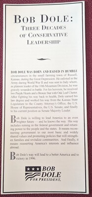 Pamphlet for Bob Dole ''Three's Decades Of Conservative Leadership''