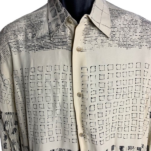Vintage Argento Fashion Button Up Shirt L Beige Abstract Long Sleeve Italian - Picture 2 of 6
