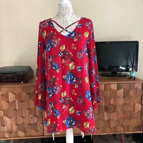 Long sleeve red floral dress | eBay